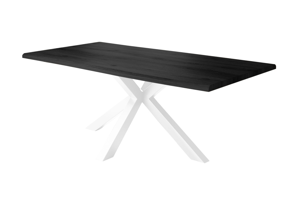 Esstisch Baumkante Holz-Optik Nussbaum 220 x 100 Spider-Gestell weiß JULIUS