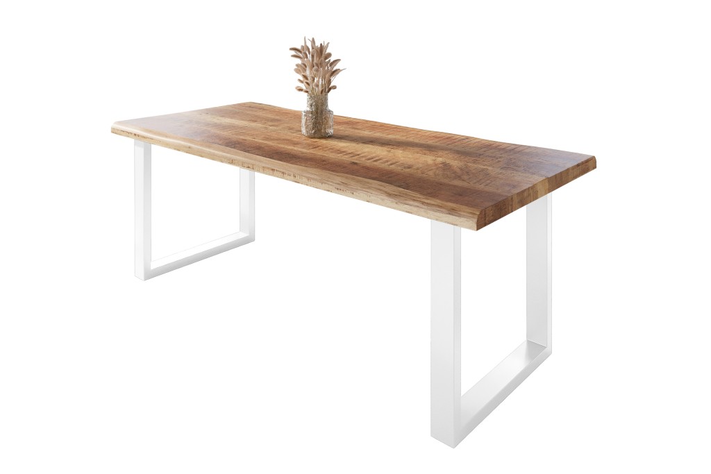 Esstisch Baumkante massiv Mango rough 220 x 100 U-Gestell weiß ATLAS