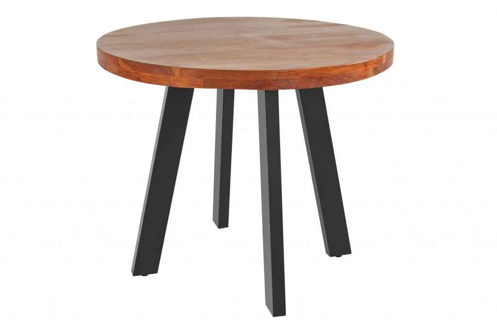 Esszimmertisch rund 80 cm Akazienholz nussbaumfarben schwarz Sophia