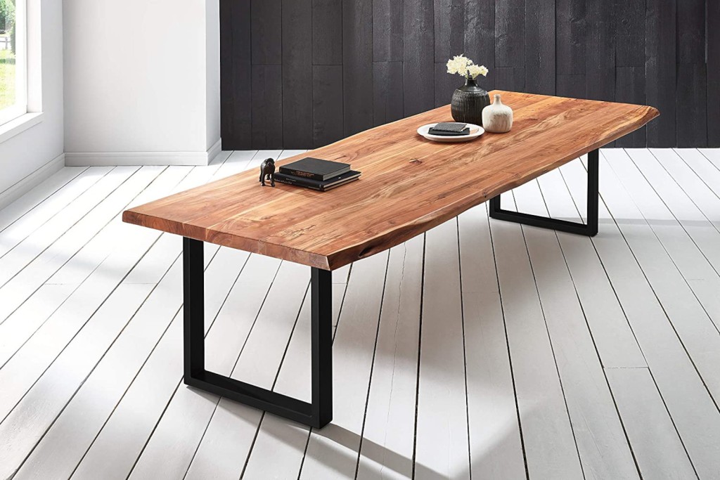 Esstisch Baumkante massiv Akazie natur 240 x 110 schwarz VALIN