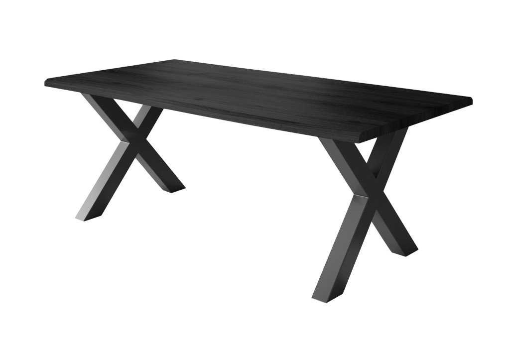 Esstisch Baumkante Holz-Optik Grau 240 x 100 X-Gestell schwarz JULIUS
