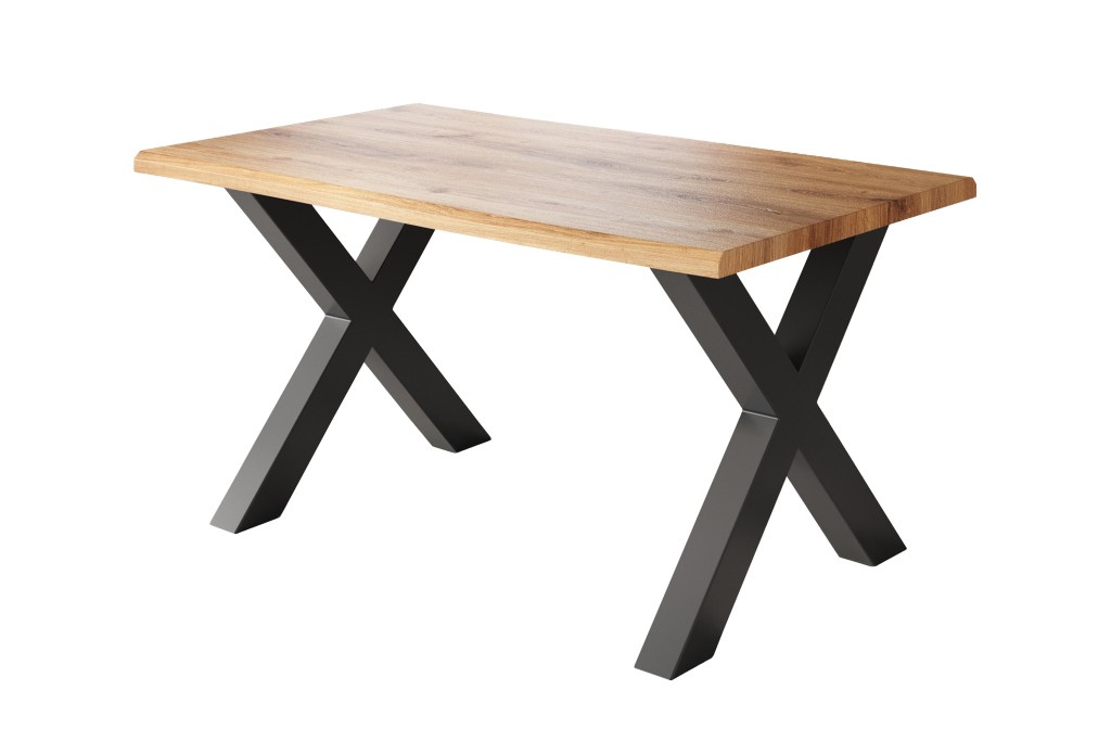Esstisch Baumkante Holz-Optik Wildeiche 140 x 80 X-Gestell schwarz JULIUS