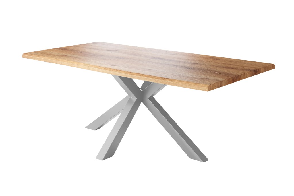 Esstisch Baumkante Holz-Optik Wildeiche 200 x 100 Spider-Gestell silber JULIUS