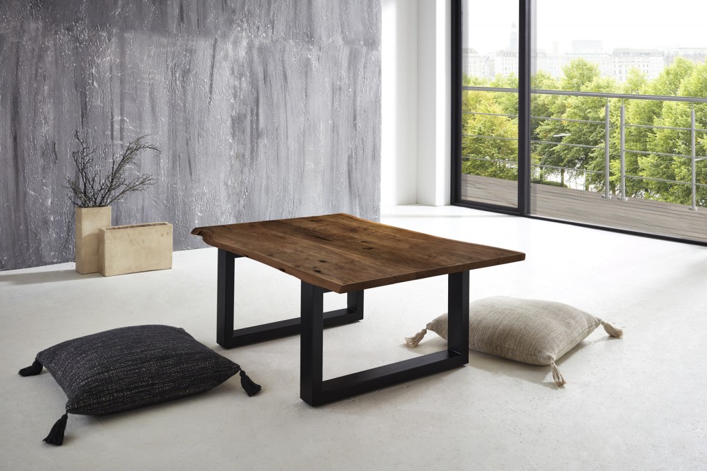 Couchtisch Baumkante 120x80 cm Akazie massiv + nussbaumfarben schwarz matt LUBIN