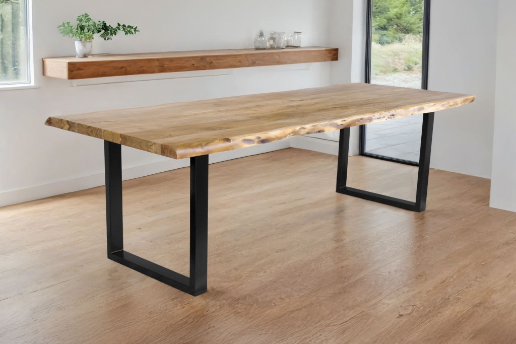 Esstisch Baumkante Akazie massiv eichenfarben 300 x 100 U-Gestell schwarz CALI