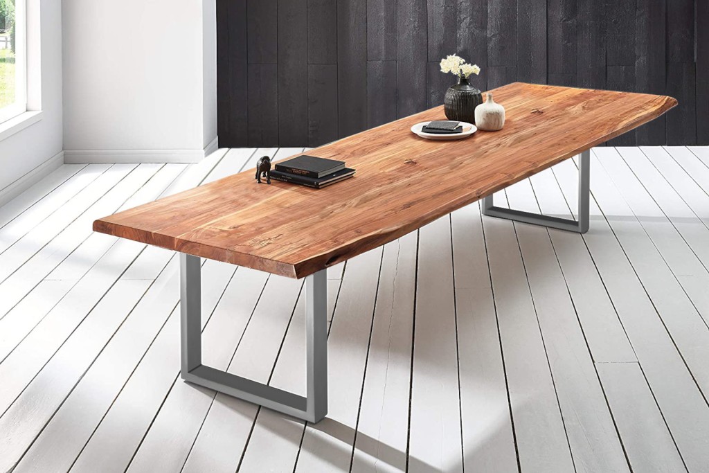 Esstisch Baumkante massiv Akazie natur 320 x 120 silber VALIN