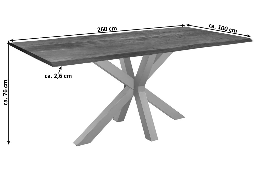 Esstisch Baumkante massiv Akazie nussbaum 260 x 100 silber SPYRO