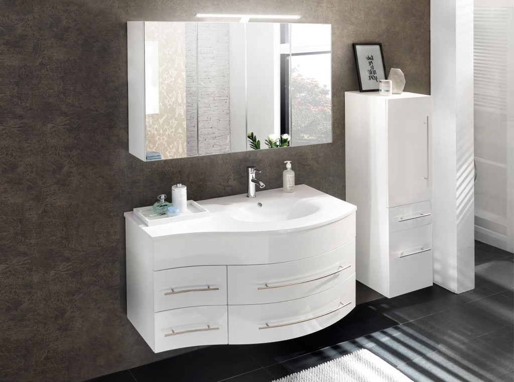 Badmöbel Set 3tlg Becken 110 cm weiß Hochglanz Dublin rechts