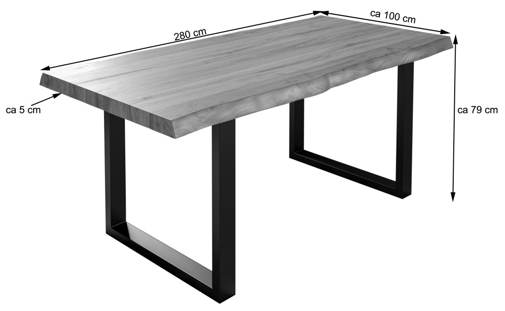 Esstisch Baumkante Massiv Akazie nussbaumfarben 280x100 U-Gestell Silber UTRECHT