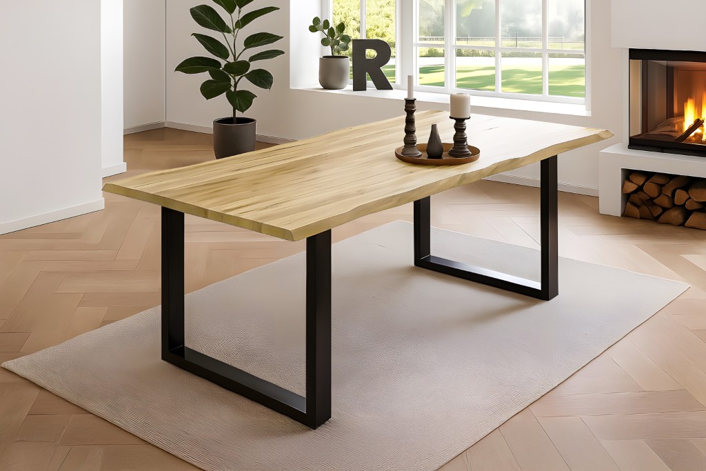 Esstisch Baumkante massiv Akazie eichefarben 240 x 100 schwarz NOAH
