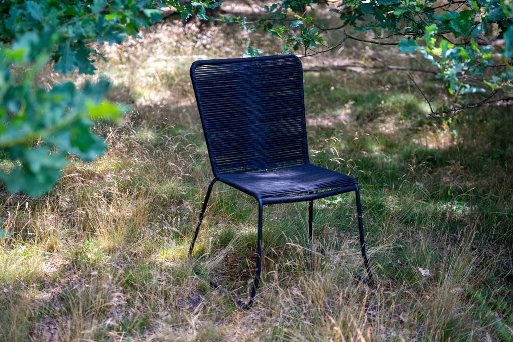 Gartensessel Gartenstuhl Outdoor-Seilstuhl Farbe Schwarz mit Eisen-Gestell in schwarz ISRA