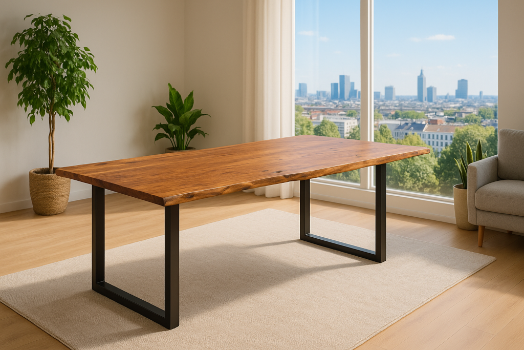 Esstisch Baumkante massiv Akazie nougatfarben 200 x 100 cm schwarz LAURINA