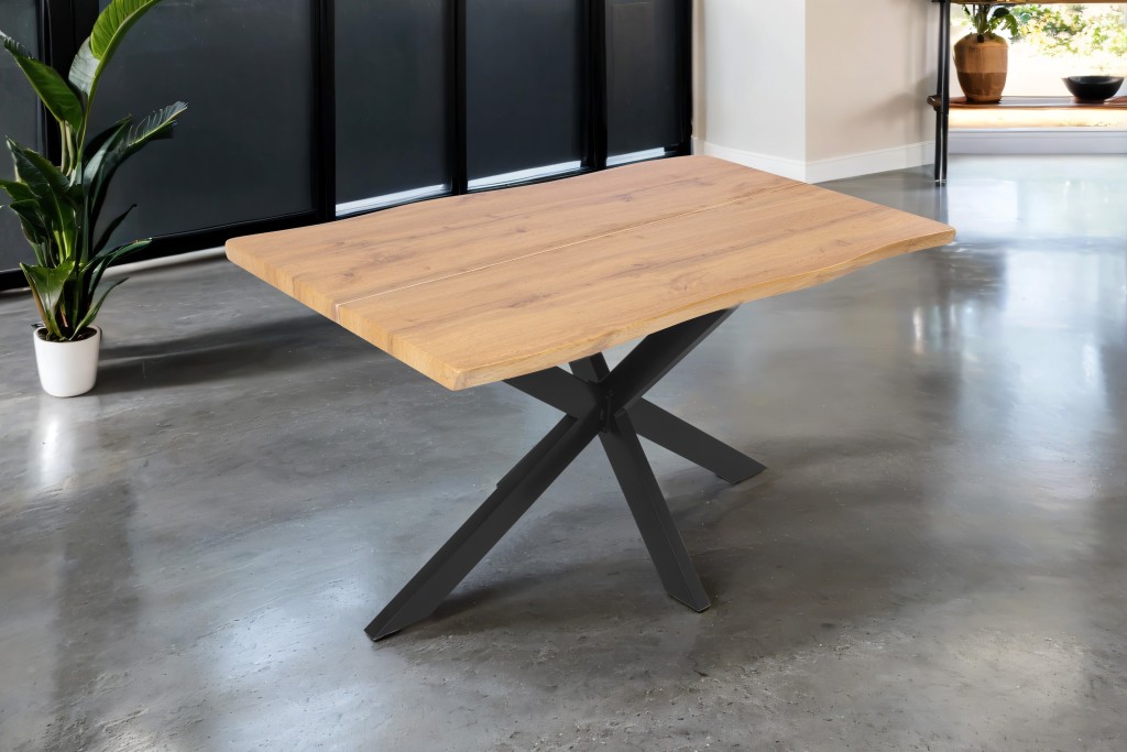 Esstisch Baumkante Holz-Optik Wildeiche 140 x 80 Spider-Gestell schwarz DUA