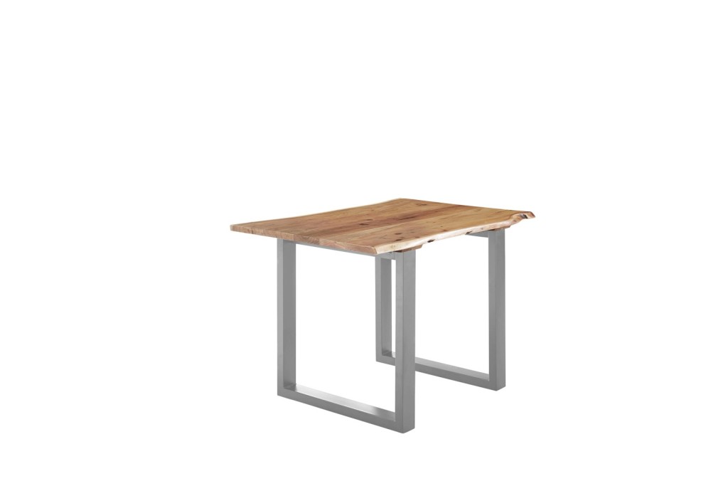 Esstisch Baumkante massiv Akazie natur 140 x 80 silber U-Gestell LUBIN