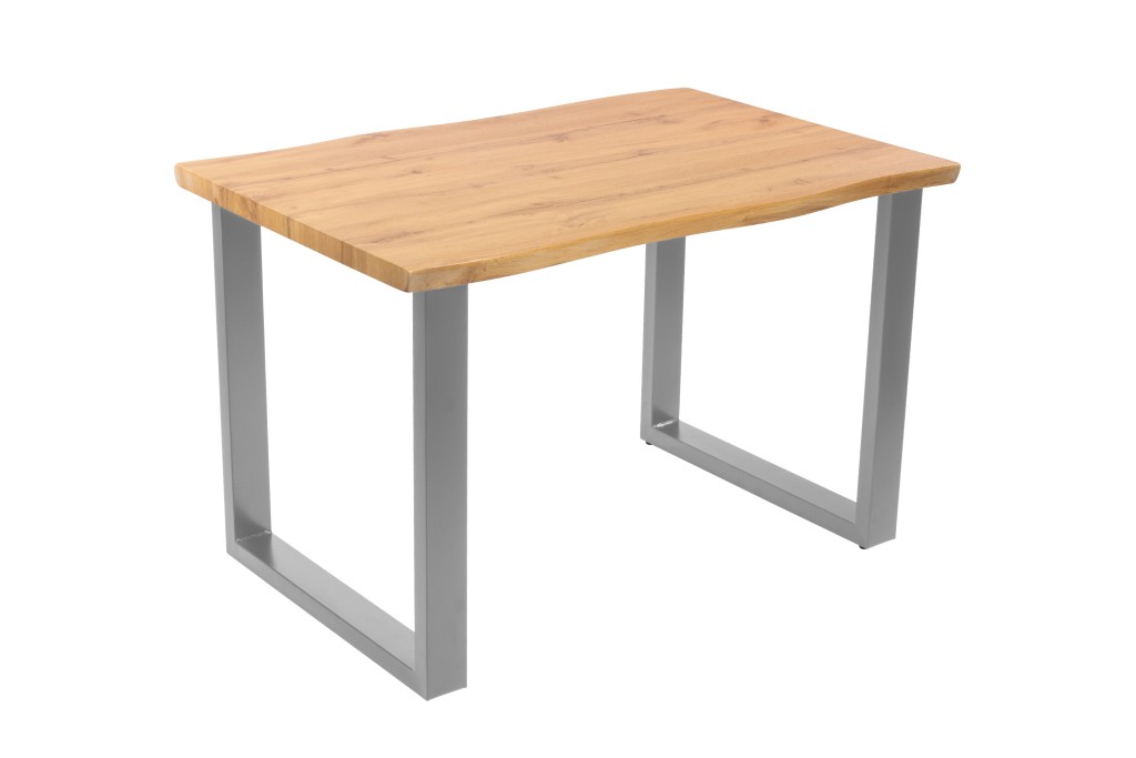 Esstisch Baumkante Holz-Optik Wildeiche 120 x 80 U-Gestell silber JOSY