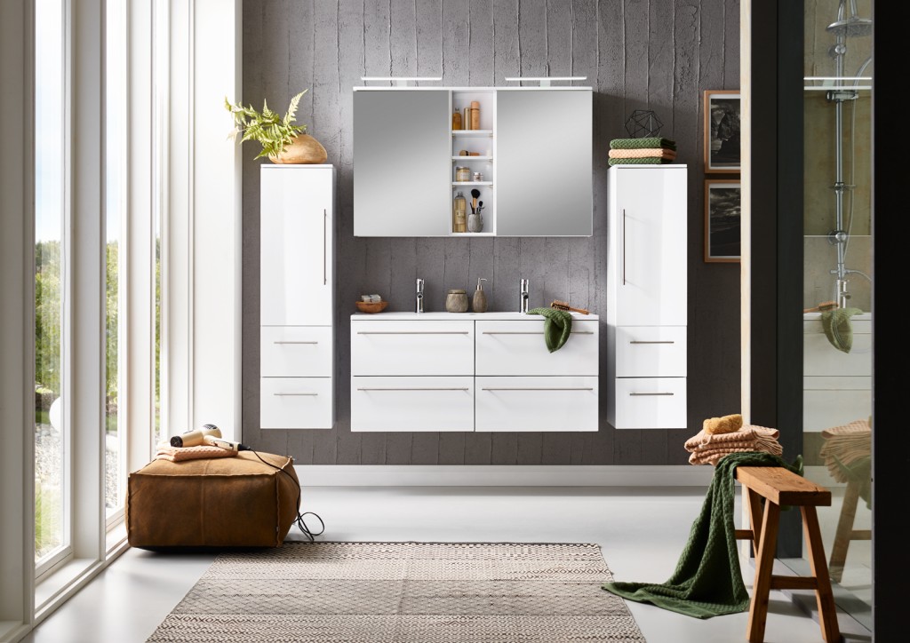 Doppelwaschtisch 120 cm Hochglanz weiss 4tlg. VILLA