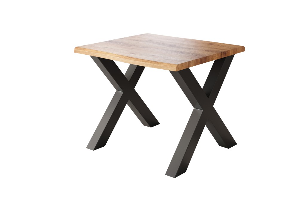 Esstisch Baumkante Holz-Optik Wildeiche 80 x 80 X-Gestell schwarz JULIUS
