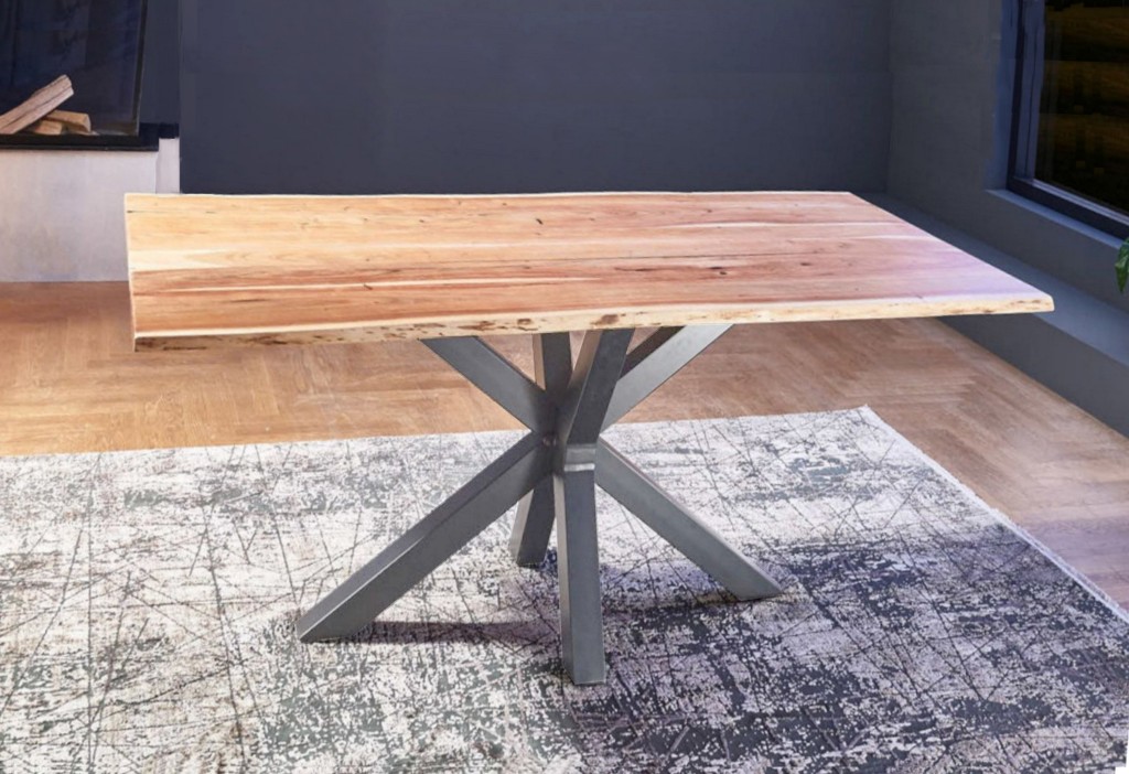 Esstisch Baumkante massiv Akazie natur 240 x 100 silber FELINA