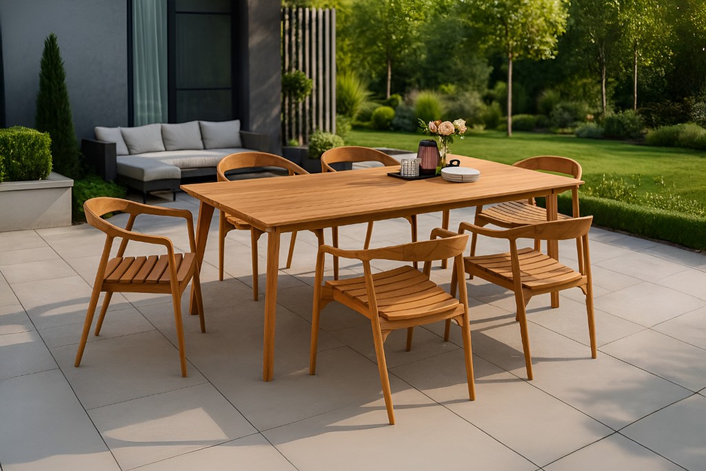 Gartengruppe 7tlg Gartentisch Teak 180 x 100 cm mit 6 Gartenstühlen HARRY