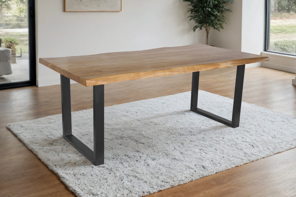 Esstisch Baumkante Akazie massiv eichenfarben 200 x 100 U-Gestell schwarz CALI