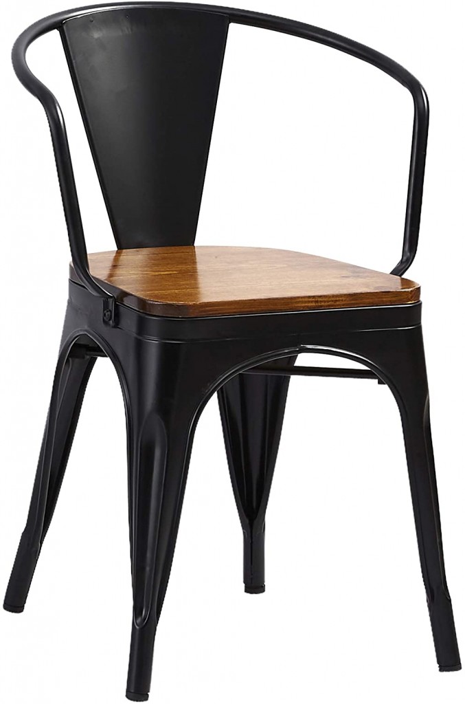 Esszimmerstuhl Metallstuhl stapelbar schwarz matt Sitz Pinienholz LENA