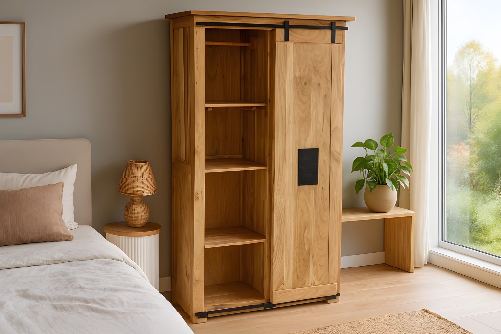 Kleiderschrank 175 x 100 x 45 cm Akazienholz massiv naturfarben LIBRO