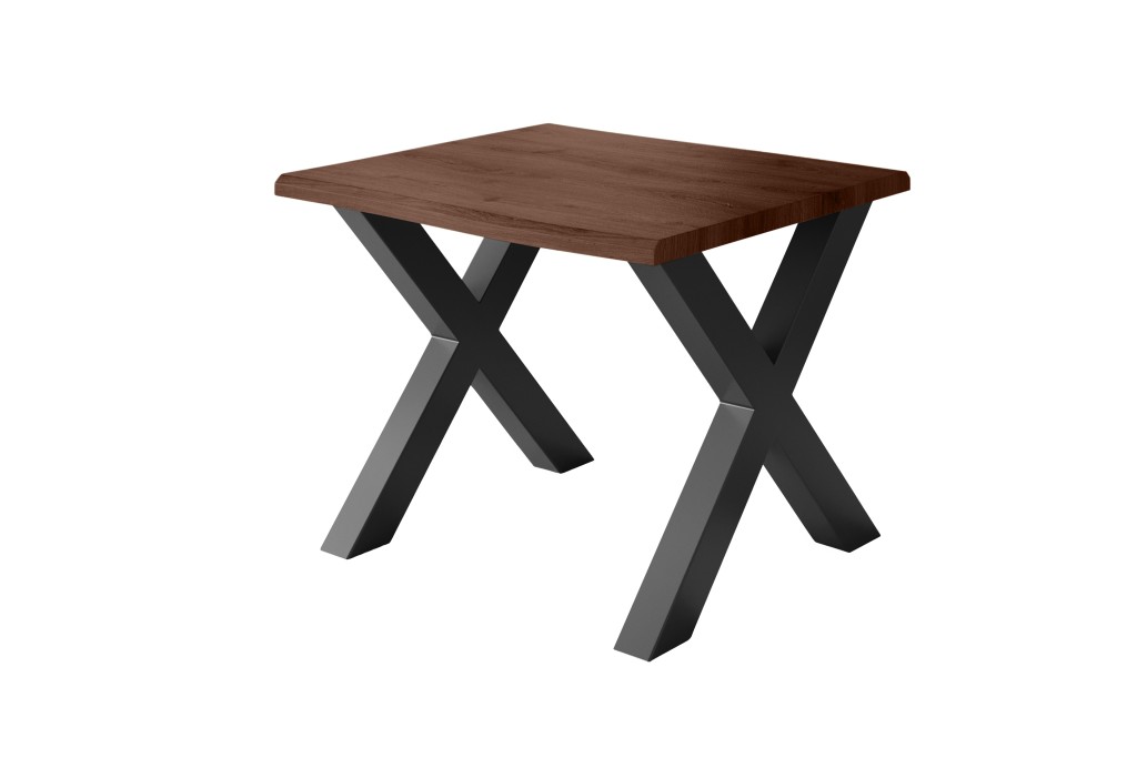 Esstisch Baumkante Holz-Optik Nussbaum 80 x 80 X-Gestell schwarz JULIUS