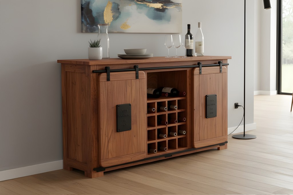 Wein-Sideboard Kommode Akazie massiv nussbaumfarben 145 x 45 x 85 cm LIBRO