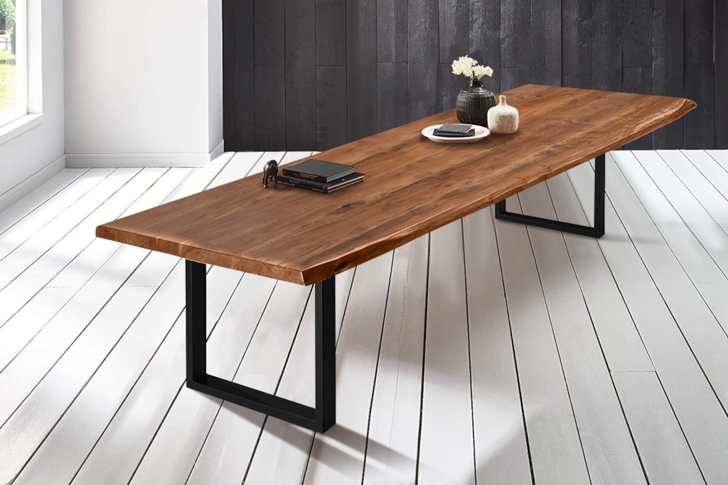 Esstisch Baumkante massiv Akazie nussbaumfarben 300 x 120 schwarz VALIN