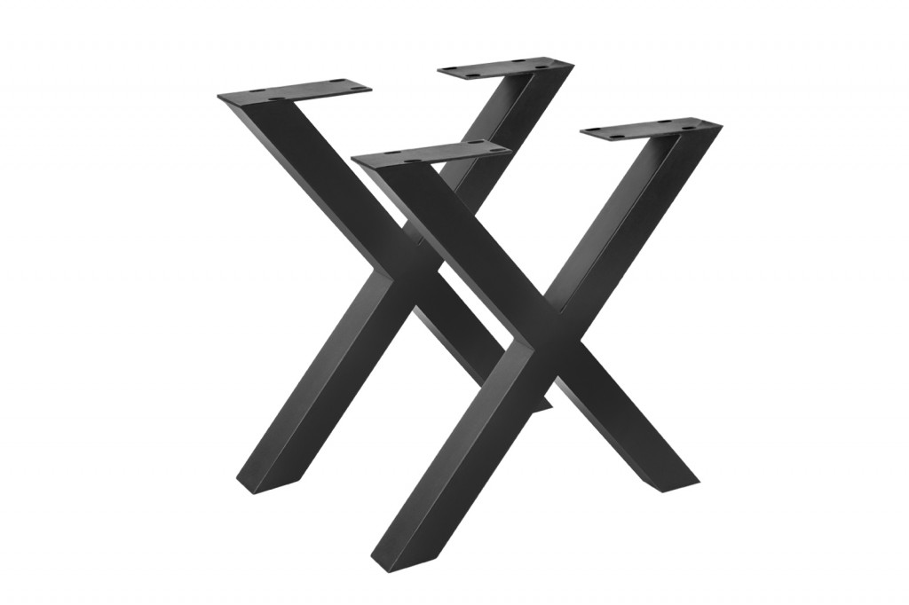 Tischgestell 2er Set Roheisen lackiert 70x10x74 cm schwarz X-Gestell