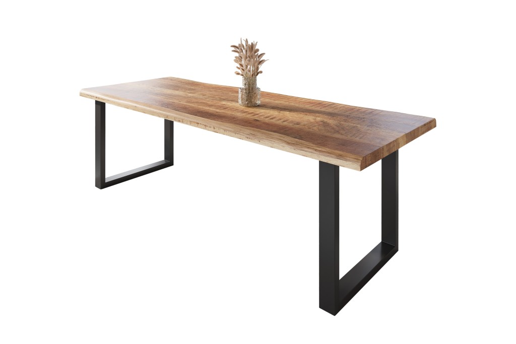 Esstisch Baumkante massiv Mango rough 260 x 100 U-Gestell schwarz ATLAS