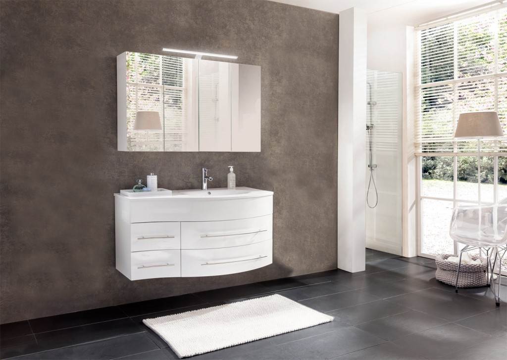 BadmöbelSet 2tlg Becken 110 cm weiß Hochglanz Dublin rechts