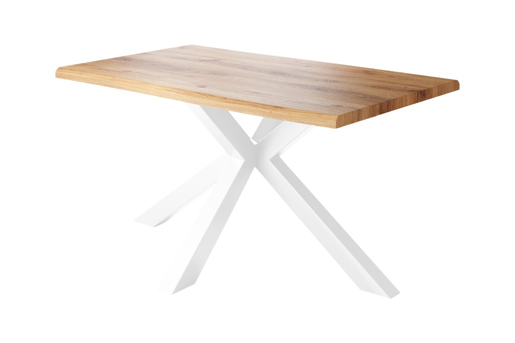 Esstisch Baumkante Holz-Optik Wildeiche 120 x 80 Spider-Gestell weiß JULIUS