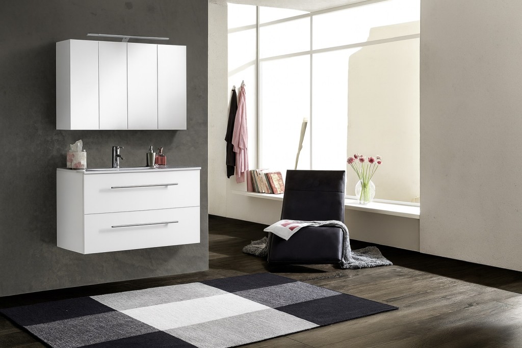 Badmöbel Set 2tlg 120 cm Hochglanz weiß BASEL