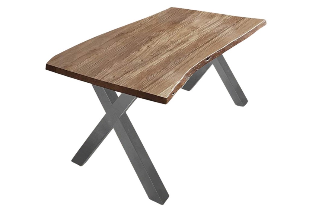 Esstisch Baumkante massiv Akazie natur 200 x 100 X-Gestell silber XAVER