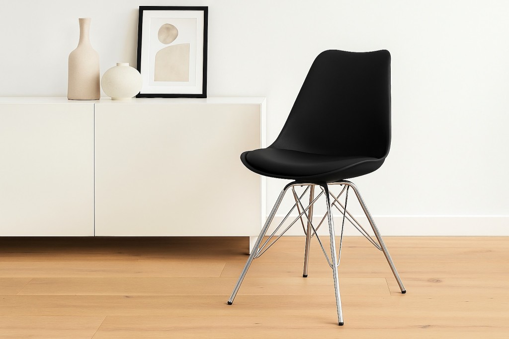 Esszimmerstuhl Schalenstuhl schwarz matt Füße aus Chrom LEKUES