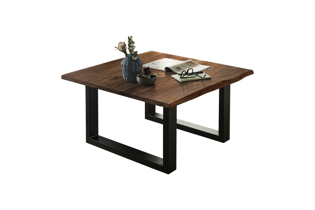 Couchtisch Baumkante massiv Akazie nussbaum 80 x 80 schwarz NOAH