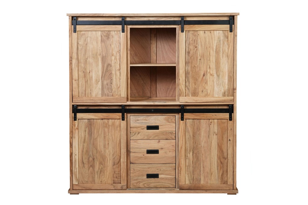 Highboard 150 x 160 x 45 cm Akazienholz massiv naturfarben ohne Baumkante LIAN 1